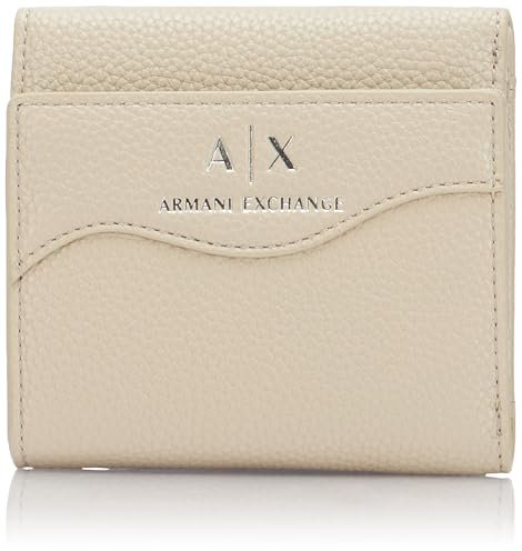 Armani Exchange Women's Essential, Wave, Silver Printed Logo Bi-Fold Wallet, Pisco