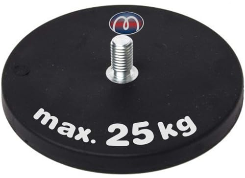 2 x Neodym Magnet-System gummiert Ø 66 mm Gewinde-Zapfen (Außen-Gewinde) M8 - Haftkraft 25 kg - 2 Stück - Starke Magnete mit Gummi-Mantel Anti-Rutsch Beschichtung
