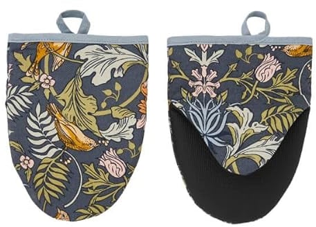 Ulster Weavers - William Morris Microwave Oven Mitts (18 x 14.5cm) - 100% Cotton - 1x Pair - Traditional Navy Oven Glove Heat Resistant - Jacobean Oven Glove - Kitchen Accessories/Kitchen Gifts