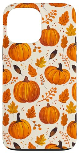 Autumn Maple Fall Leaves & Pumpkins Pattern Halloween Beige Case for iPhone 13 Pro Max