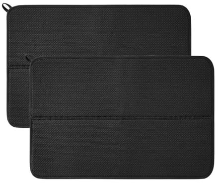 YILANJIN 2 Piezas Alfombrilla Escurreplatos, Alfombrilla Secado Platos, Tapete de Drenaje Súper Absorbente, Tapete de Máquina de Café, Tapete Escurridor de Platos para Tazas, Platos 40x45CM (Negro)