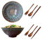Ceramic Ramen Bowl Set of 2 with Chopsticks, Fork and Spoon, 1200ml Ramen Bowl Kit Soup Bowl, Ramen Noodle Bowls Microwavable , Ceramic Bowl for Pasta Bowl,Snack,Soup,Salad Bowl (Peacock's tail)