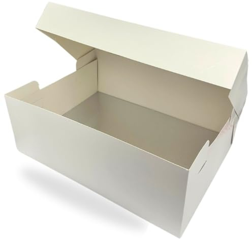 ACACIA 16 x 12 Inch White Rectangle Cake Board and Box, Sturdy Silver Drum