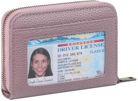 SENDEFN Portefeuille Femme Petit Format, Porte Cartes de Crédit RFID Blocage, Fermeture Eclaire, Court Porte Monnaie Femme Cuir Souple avec Fenêtres Transparentes pour Carte D'identité
