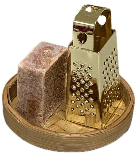 Orientalischer Duftstein Geschenkset Amber Musk mit Reibe Gold und Schale Bambus
