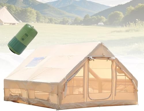 Stort Uppblåsbart Familjetält 4-8 Personer, Lyxigt Kamperingstält med Elektrisk Pump, Glamping 4 Säsonger med Utgång för Kamin