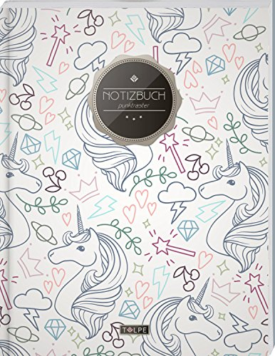 TULPE Punktraster Notizbuch A4 „C061 Einhörner“ (140+ Seiten, Vintage Softcover, Punktkariertes Papier - Bullet Journal, Dickes Notizheft, Skizzenbuch, Tagebuch, Gepunktete Seiten, Dot Grid Notebook)
