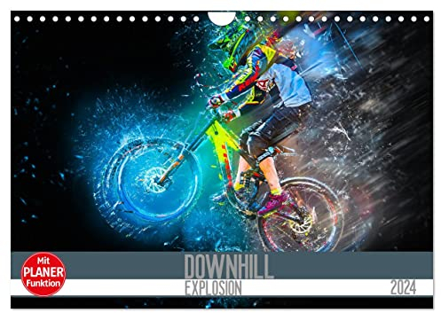 Downhill Explosion (Wandkalender 2024 DIN A4 quer), CALVENDO Monatskalender: Zwölf einzigartig farbgewaltige Bilder von Downhillbikes und ihren Fahrern (CALVENDO Sport)