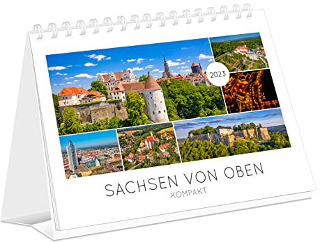 Kalender Sachsen von oben kompakt 2023: | 21 x 15 cm | weißes Kalendarium