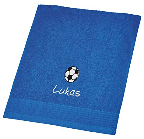 Wolimbo Duschhandtuch Bestickt mit Namen und Motiv - 70x140 cm - blau - weiches Duschtuch personalisiert - Geschenk