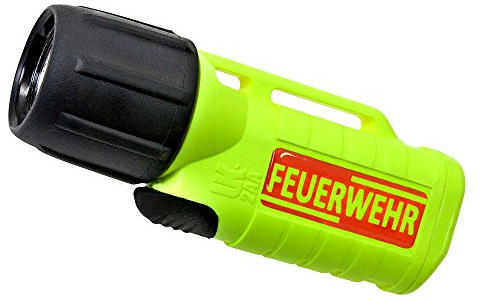 UK 2AA LED Helmlampe Feuerwehr Sonderedition neongelb mit 3D Emblem ATEX zertifiziert mit Frontschalter - Helmleuchte, UK2AA, Taschenlampe, Handlampe