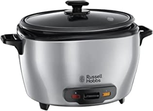 Russell Hobbs Arrocera Maxicook - Capacidad 5 litros, 14 Tazas, Bandeja para Cocinar al Vapor, Función Mantener el Calor, Recipiente Antiadherente, Espátula, Vaso Medidor, Inox., 1000 W - 23570-56