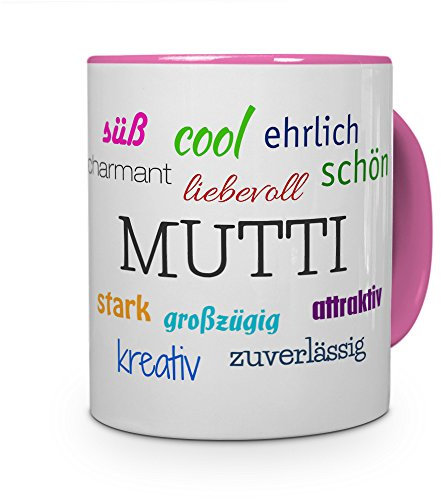 printplanet Tasse mit Namen Mutti - Positive Eigenschaften von Mutti - Namenstasse, Kaffeebecher, Mug, Becher, Kaffeetasse - Farbe Rosa