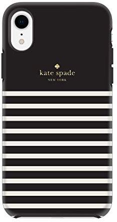 kate spade new york Black/Cream Feeder Stripe Case for iPhone XR - Soft Touch Protective Hardshell