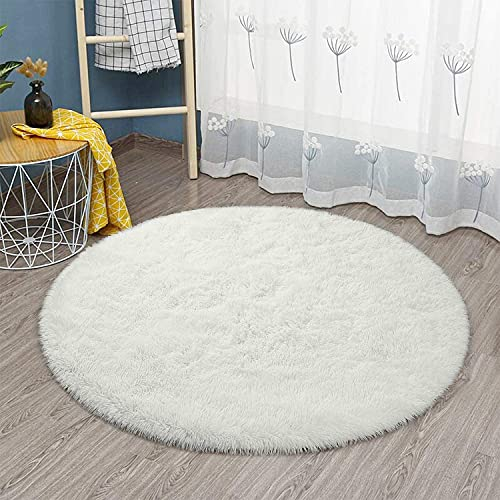 Tinyboy-hbq Teppich Rund Flauschig Teppiche Groß Modern Hoher Stapel rutschfest Ultra Weich Passend für Wohnzimmer Schlafzimmer Kinderzimmer,Weiß,100x100cm