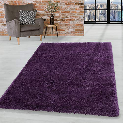 HomebyHome Teppich Wohnzimmer Hochflor Shaggy 50 mm Florhöhe Lila 120x170 cm - Teppich Schlafzimmer Langflor Einfarbig Design Moderne und Extra Weich - Teppich Flauschig Flur Läufer Rechteckig