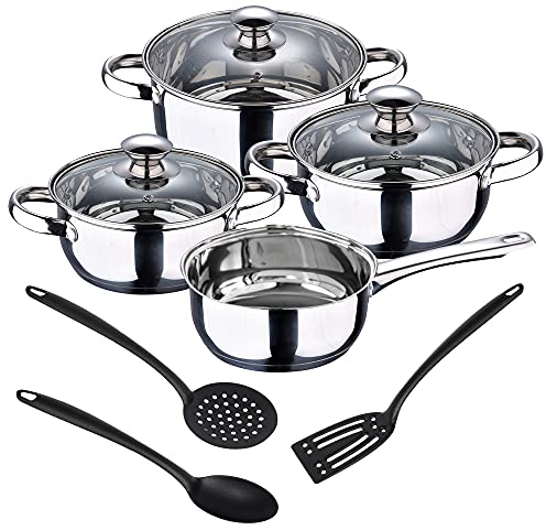 San Ignacio Batterie de cuisine 7 pièces en acier inoxydable + Set 3 ustensiles de cuisine en nylon PK3372