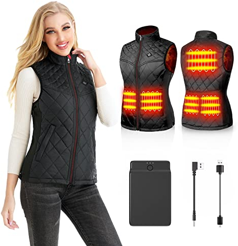 Kintiwe Beheizbare Weste, Beheizte Weste Damen Heizweste mit 12000mAh Powerbank, Beheizbare Jacke Heizjacke Wärmeweste mit 5 Heizzonen