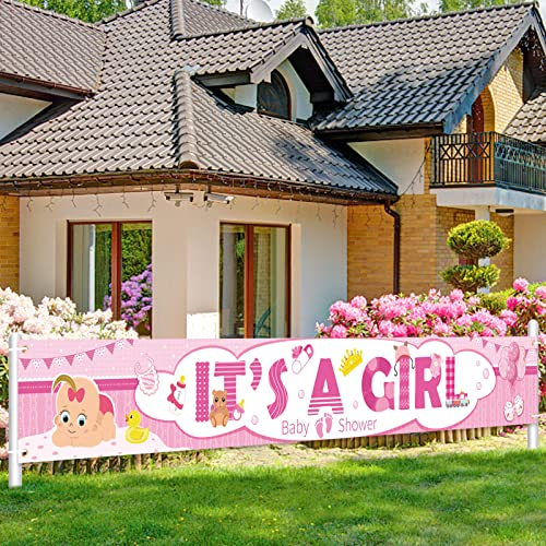 DPKOW It's a Girl Banner für Mädchen Babyparty Dekoration, Stoff Banner für Baby Shower Dekoration, Rosa Gender Reveal Party Dekoration für Innen Außen, Babyparty Zimmer Wand Tisch Dekoration