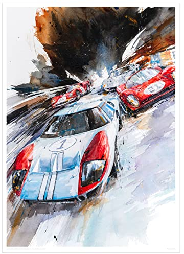 MINSEOK Auto-Plakat Aquarell Raumdekoration Premium A2 Kunstdruck Autodruck Bilder perfekte Vintage leistungsstark Coole Supercars