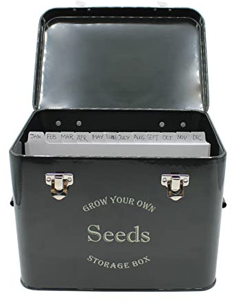 Gardening Naturally Seed Packet Storage Tin Black with Free Dividers and Seed Envelopes