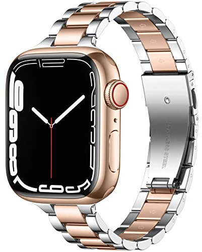 Wepro Straps Compatible with Apple Watch Strap 40mm 38mm 41mm 42mm for Women/Men, Stainless Steel Slim Replacement Metal Apple Watch Series 10 9 8 7 6 5 4/SE/SE 2/Ultra/Ultra 2 Strap, Silver/Rosegold