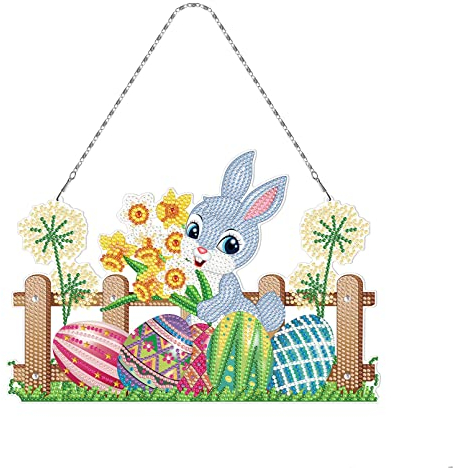 SWECOMZE 5D Diamond Painting DIY Ostern Kaninchen Strass Diamant Malerei Anhänger für Erwachsene Mosaik Handwerk Ornament Diamant Kunst Kits (YH302)