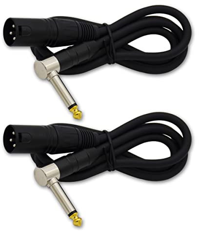 XLR Microphone Cable SbE-rsyun Male XLR to 1/4 Right Angle 3 ft Signal Interconnect Patch Cable Black-Pack of 2