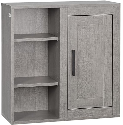 kleankin Meuble Mural Meuble de Rangement Suspendu Armoire Murale pour Salle de Bains Placard de Rangement Armoire de Toilette avec étagères et Une Porte - 48 x 20 x 50 cm - Gris