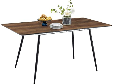 LEMROE Esstisch aus Eiche, ausziehbar für 6-8 Sitzer mit Metallbeinen, strapazierfähiger Küchentisch für Esszimmer