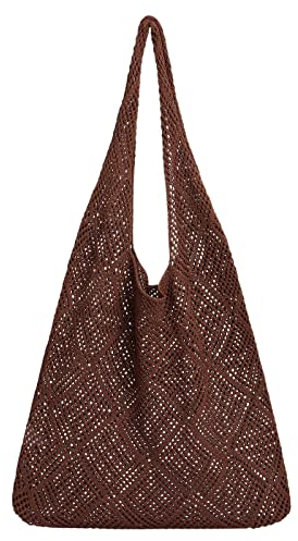 Ovida Häkelnetz-Strandtasche, Sommer, Y2K, ästhetisch, gestrickt, Strand, Umhängetasche, große Kapazität, Fairycore, Hobo-Tasche, Braun