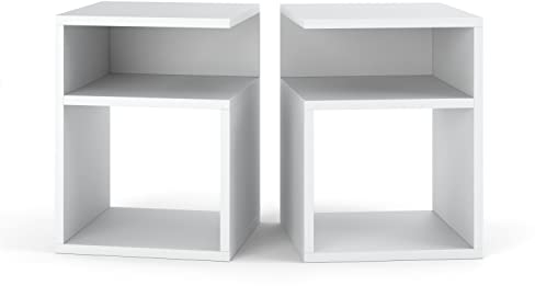 MRBLS Nachttisch 2er Set Boxspringbett Nachtschrank Nachtkommode Modern Möbel ohne Schubladen für Ihr Schlafzimmer, Wohnzimmer Beistelltisch Einfacher Sofatisch (Weiß Matt) – 32 x 40 x 30 cm (B/H/T)