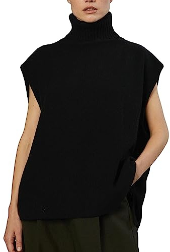 Damen Pullunder Strickweste Ärmellose Weste mit Rollkragen Einfarbig Rippstrick Rollkragen Pullover Cami Tank Strickweste Herbst Winter Warm Lose ullover Gilets Pullover Cami Weste Bluse Streetwear