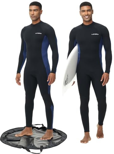 LANSRU Herren Neoprenanzüge mit wasserdichter Wechselmatte, Upgrade CR Neopren 3/2mm Ganzanzüge, idealer Thermoschutzanzug für kaltes Wasser, Rückenreißverschluss zum Surfen, Schnorcheln, Tauchen