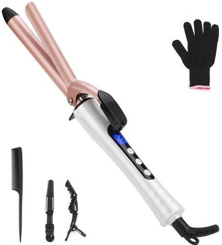 Curling Wand 19mm Professional Ceramic Hair Curling Iron with Clip for Short to Long Hair Styler Curler, Digital Display, Hair Curler Wand with Glove, Dual Voltage