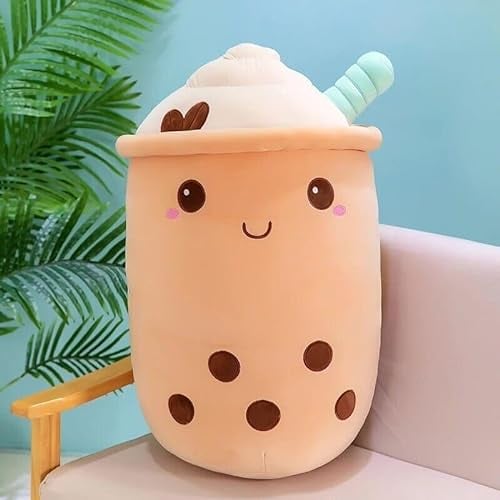 Bubble Tea Plush Pillows, Cute Boba Plushies Soft Toys Giant Boba Stuffed Animal Pillow for Boba Lovers Soft Squishy Boba Bubble Tea Cup Plush Cute Cuddle Pink Coffee Green (Brown/Coffee 35 cm)