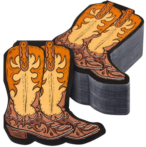 Henoyso Cowboy-Servietten, Western-Cowboy-, Cowgirl-Party-Dekorationen, Stiefel-Servietten für mein erstes Rodeo, Geburtstagszubehör, Abendessen, Tischdekoration, 100 Stück