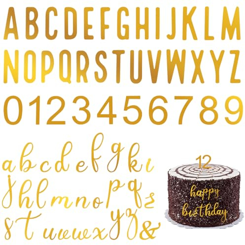JIYIN 124 Stück Buchstaben Deko Torte, A-Z und Zahlen 0-9 Tortendeko Kuchen Dekoration Geburtstag Acryl Großbuchstaben Kleinbuchstaben Tortenaufsatz Set für Hochzeit Jubiläum Party Geburtstag