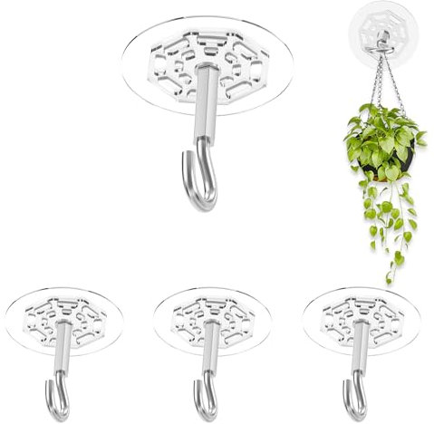 JINGHANGER 4 Stück Klebehaken Decke M8 Metallhaken Wandhaken Ohne Bohren Edelstahl Klebehaken Ceiling Hanger für Bad Küche Büro Schlafzimmer