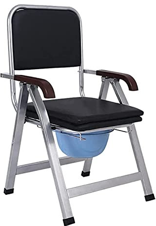 SaryEdge Tragbarer Klappstuhl mit integrierter Toilette, Toilettenstuhl, Duschstuhl mit Armlehnen und Rückenlehne, Nachttisch-Toilettenstuhl mit abnehmbarem Sitzpolster für Menschen mi(