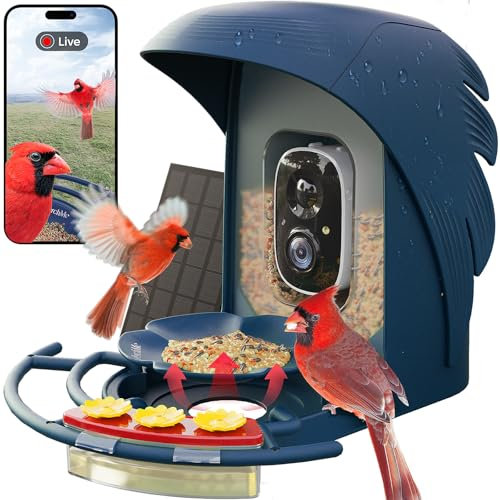 PerchMe Intelligenter Vogelfutterspender mit Kamera, solarbetriebene Vogelbeobachtungskamera für draußen, 1080P automatische Vogel- und Bewegungserkennung, KI-Identifizierung, DIY-Add-ons und