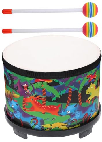 Tambour pour Tout-Petit, Tambour Tom au Sol pour - Instrument de Musique à Percussion pour de 8 Pouces - Ensemble de Batterie Musicale en Bois pour bébés avec 2 maillets pour Tout-Petit
