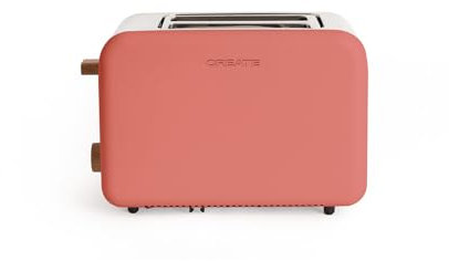 CREATE/TOAST RETRO/Tostadora Terracota / 6 Niveles de potencia, bandeja recogemigas, termostato, descongelación, recalentar, 2 ranuras rebanadas anchas, 850W