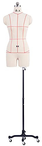 AITEKODVG Weibliche Nähschaufensterpuppe auf Rädern zum Nähen von Kleidung, Übergrößen-Schaufensterpuppen-Torsokörper mit Ständer, verstellbare Damen-Schneiderpuppe (Farbe: Weiß, Größe: L)
