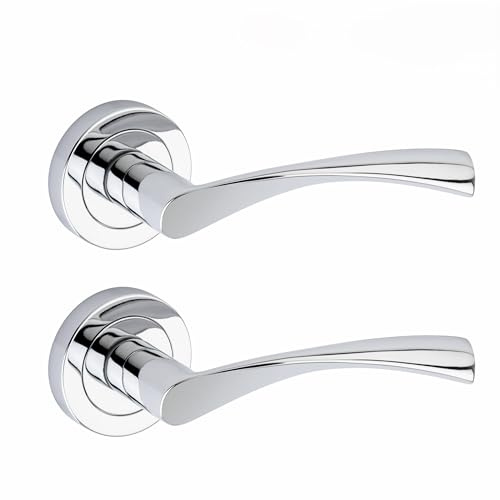 NAINOVA® Premium Twist Twirl Door Handle Lever on Rose | Polished Chrome | Handle Set with Fixings
