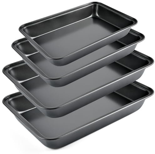 Akamino Set of 4 Baking Trays, Non Stick Roasting Tins for Oven, Heavy Duty Carbon Steel Baking Pans for Baking Food Chicken Meat Pastry Bread- Dishwasher Safe(PFOA Free)