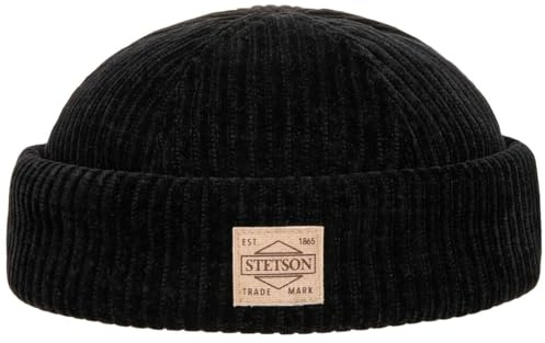 Stetson Jersey Cord Dockermütze Herren Skullcap Fleecefutter Made in EU schwarz M (56-57 cm)