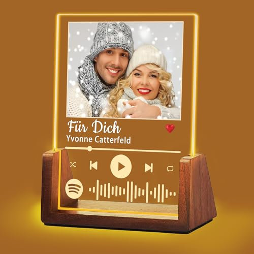 Idiyfun Personalisierte Valentinstag Jahrestag Geschenk für Sie/Ihn, Spotify Glas Personalisiert, Fotolampe Personalisiert Bilderrahmen, Partner Geschenke, Geburtstagsgeschenk für Sie/Ihn