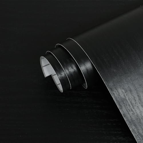 WANMAVIS Black Vinyl Wrap, Sticky Back Plastic Wood Effect Self Adhesive Wallpaper Peel and Stick Wallpaper for Kitchen Cupboard Waterproof44.5x1000cm
