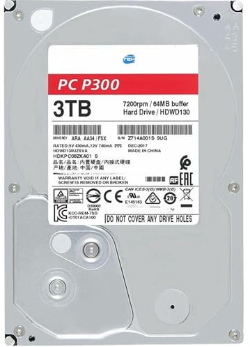 SIMPLETEK - HDD 3.5 SATA PC P300 3TB | Cache 64MB 7200RPM | Hard Drive for Computer, Server, NAS (HDKPC08ZKA01) (Refurbished)